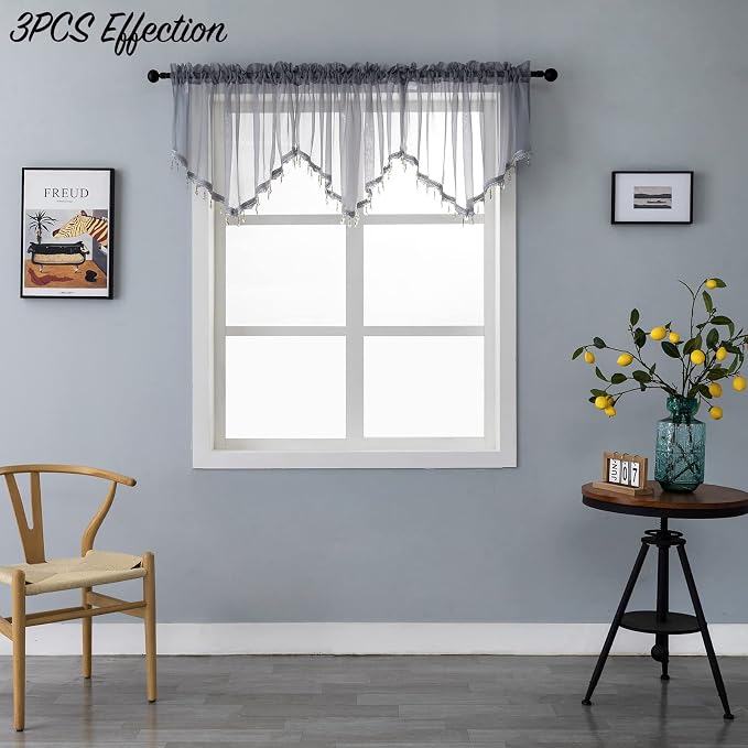 Beaded Sheer Valance Curtains for Living Room, Rod Pocket Farmhouse Window - Image 7