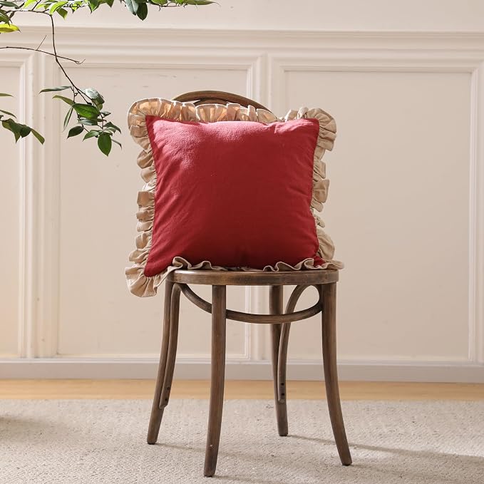 patdrea Shabby Chic Red Decorative Throw Pillow Covers 22x22 Set of 2, - Image 3
