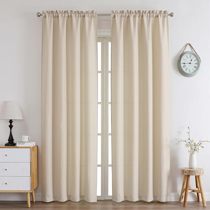 Chyhomenyc Light Filtering Curtains 96 Inch Length 2 Panels Set, Faux Linen by Chyhomenyc