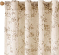 Lazzzy Taupe Floral Linen Curtains 84 Inch Farmhouse Back Tab Drapes by Lazzzy