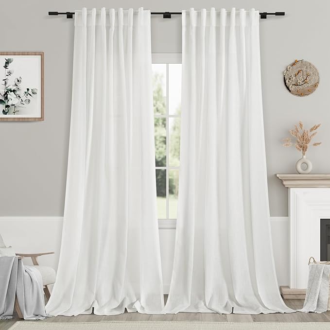 Linen Off White Curtains 120 inch Extra Long by Nanspring