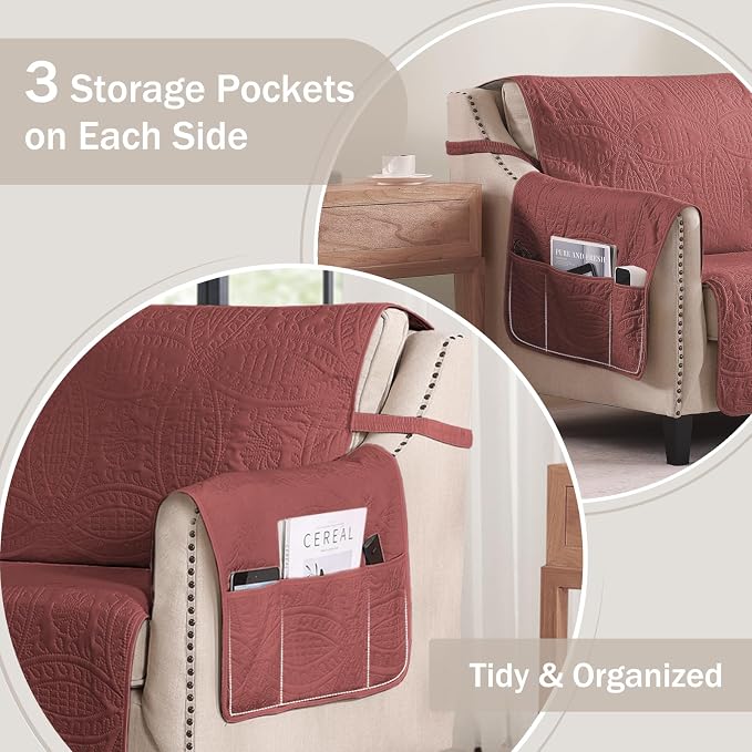Quilted Red Sofa Slipcovers - Image 5
