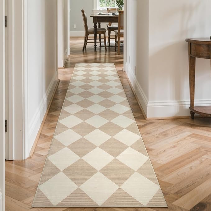 Beeiva Checkered Print Long Hallway Runner Rug Non Slip, Moroccan Trellis Home - Image 3