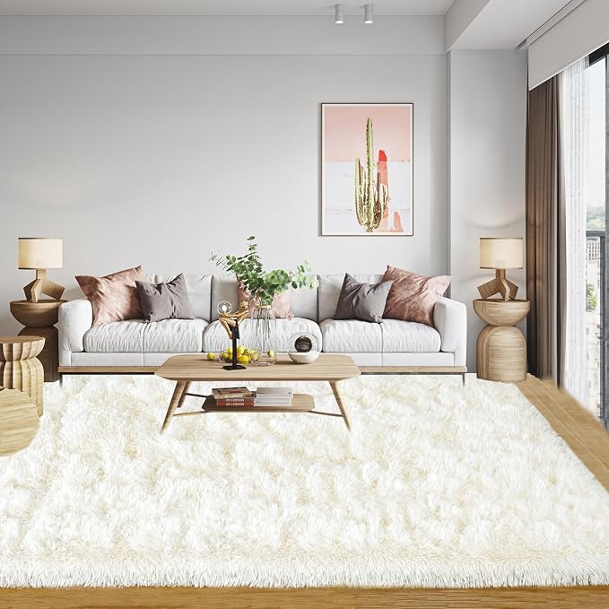 8x10 Area Rugs for Living Room Bedroom, Ultra Soft Fluffy Cream White Large Rug - Image 2