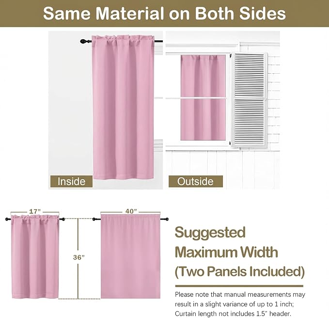 OVZME Pink Blackout Curtains for Small Window Treatment, Light Blocking Short - Image 2