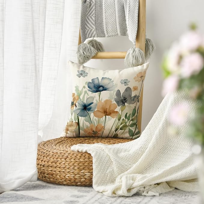 AVOIN colorlife Poppy Flowers Chinoiserie Spring Throw Pillow Cover, 18 x 18 - Image 5