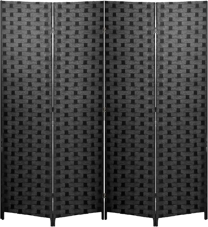 FDW Room Divider 6FT Wall Divider Wood Screen 4 Panels Wood Mesh Hand-Woven by FDW