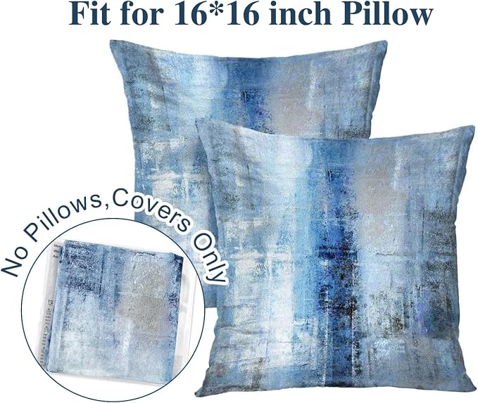 Blue and Grey Throw Pillow Cover Pack of 2, Abstract Art Gallery Modern - Image 6