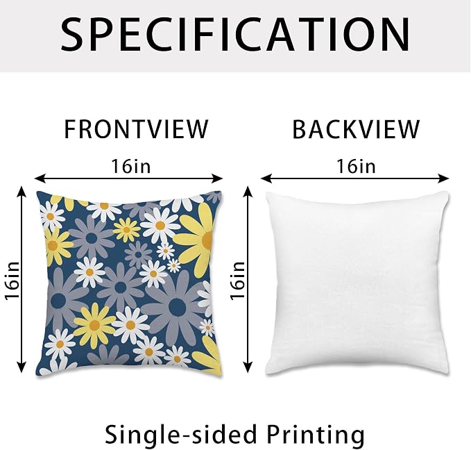 Hexagram Spring Summer Pillow Covers 16x16 Set of 4, Outdoor Floral Daisy - Image 6