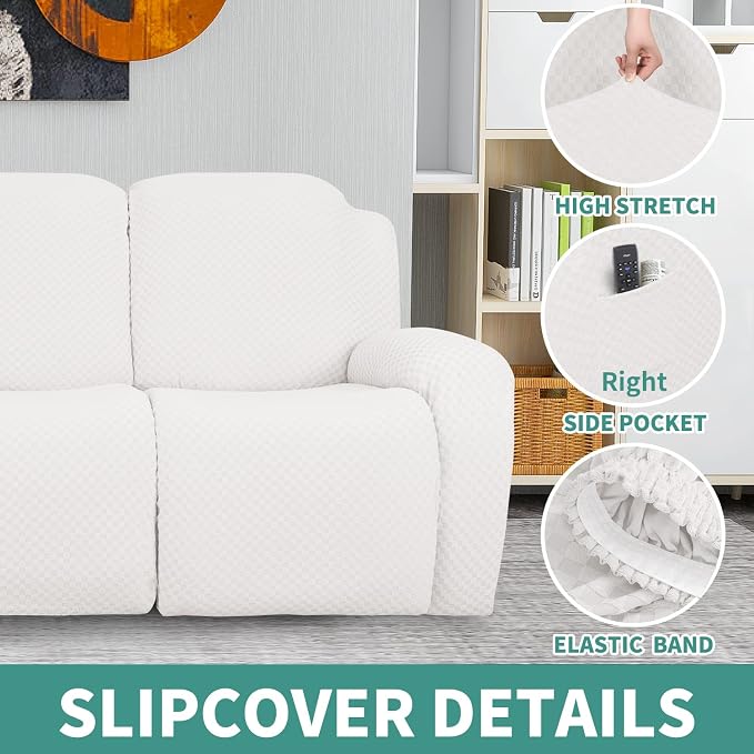 YEMYHOM 8 Pieces Stretch Recliner Sofa Cover Latest Jacquard Reclining Couch - Image 4