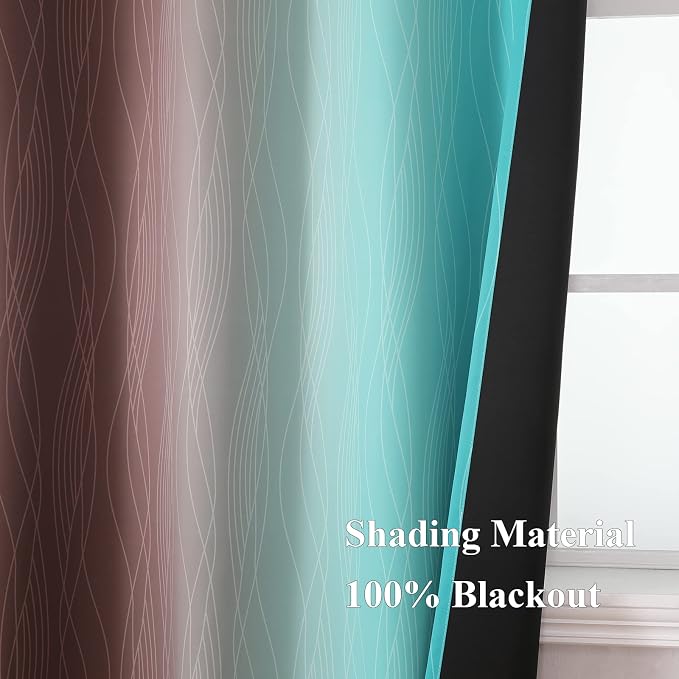 Estelar Textiler Brown and Teal Room Darkening Blackout Curtains 84 Inch Length - Image 5