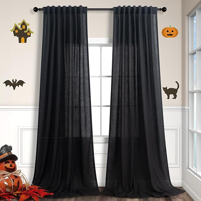 Pitalk Black Linen Sheer Curtains 72 Inch Length by Pitalk