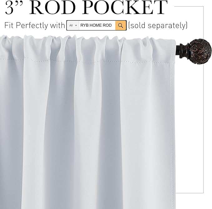 RYB HOME Short Grayish White Curtains - Image 2