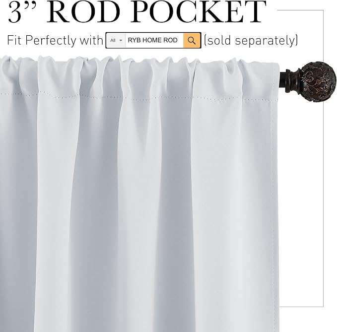 RYB HOME 54 inch Curtains for Living Room, Rod Pocket Thermal Insulated Small - Image 2