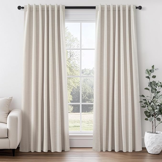 Beige Color Blackout Curtains 90 Inch Long 2 Panels, Back Tab Pleated Heading by Topfinel