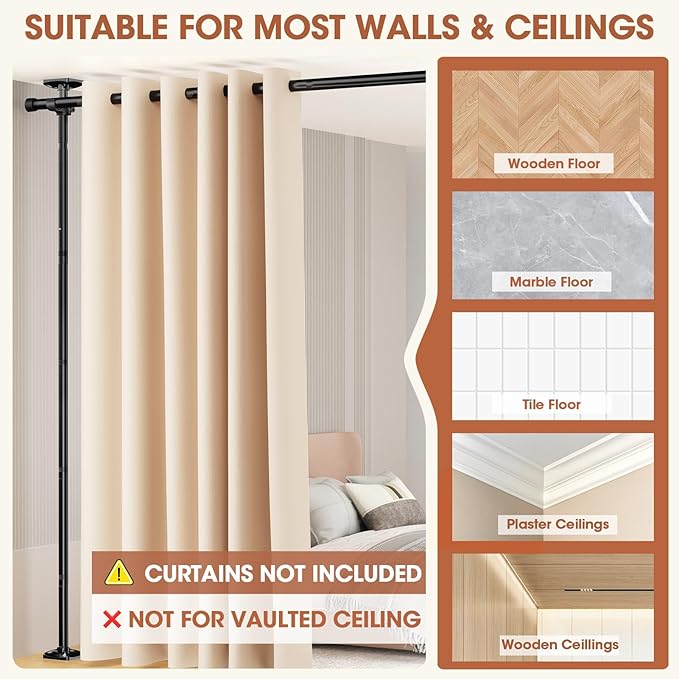 SUNALLY Room Divider No Drilling Curtain Rod Wall Divider - Image 4