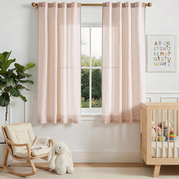 jinchan Linen Curtains for Living Room Candy Striped Curtains 63 inch Length - Image 3