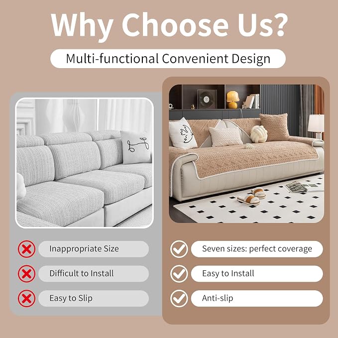Geometric Jacquard Plush Warm Sofa Couch Cover, Soft Funny Fuzzy Couch Covers - Image 4