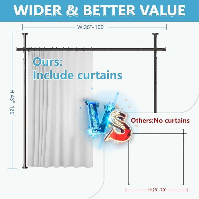 Jilron No-Drill Partition Room Dividers Set: Includes 106" W x 84" L White - Image 3