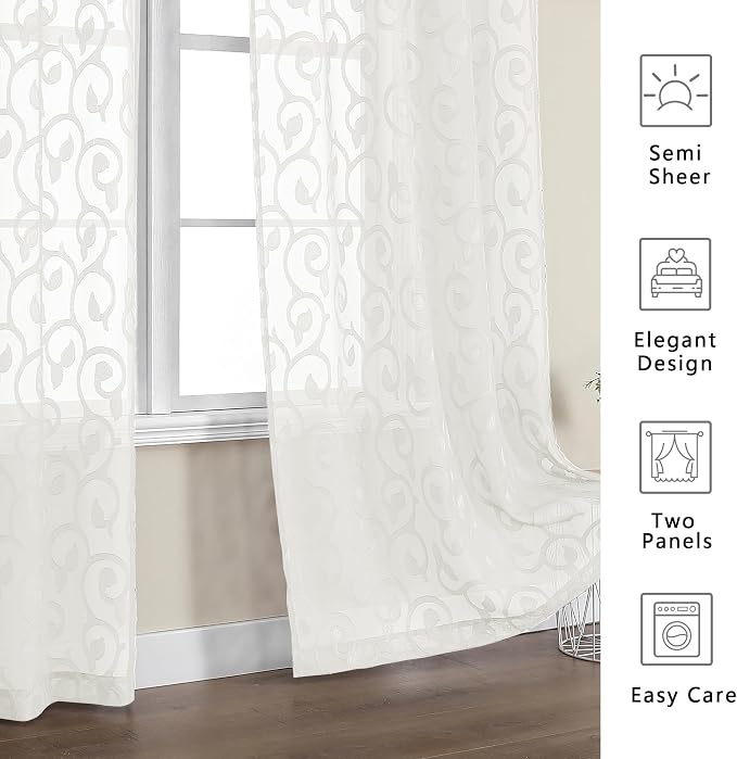 OWENIE Furman Ivory Sheer Curtains 54 Inch Length 2 Panels Set - Image 7