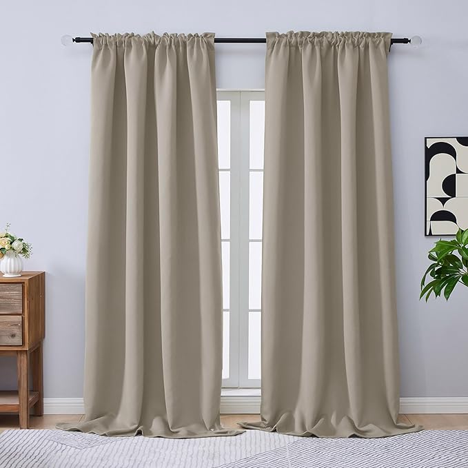 OVZME Stone Blackout Curtains 96 Inch Length 2 Panels Set, Solid Thermal by OVZME