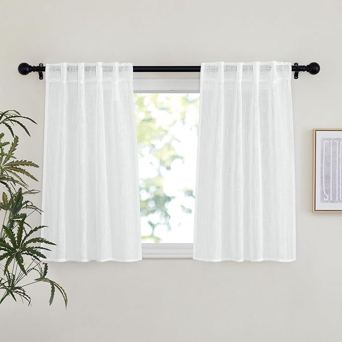 NICETOWN White Semi Sheer Linen Kitchen Curtains 36 inch Length, Rod Pocket & by NICETOWN