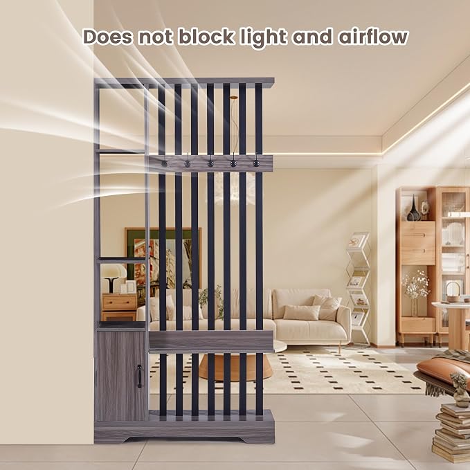 Room Divider with Shelves, Wall Room Divider Bookshelf, Freestanding Wood - Image 7