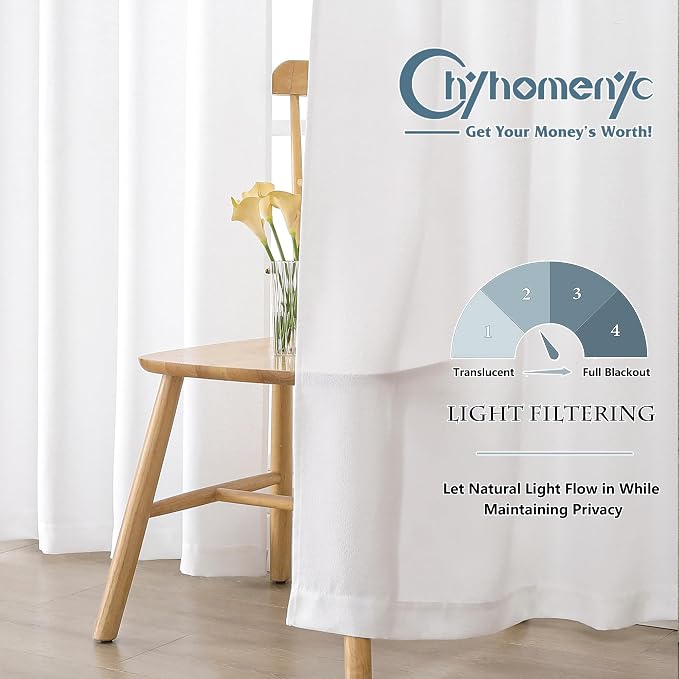 Chyhomenyc White Valance for Windows, Light Filtering Textured Small Kitchen - Image 2