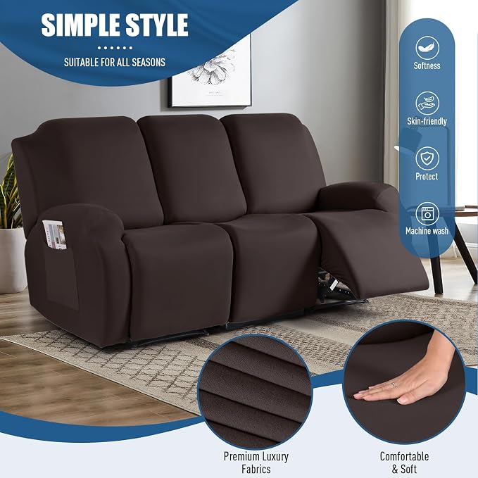 TAOCOCO Recliner Sofa Slipcover, 3 Pieces Polyester Fabric Stretch Sofa Covers - Image 2