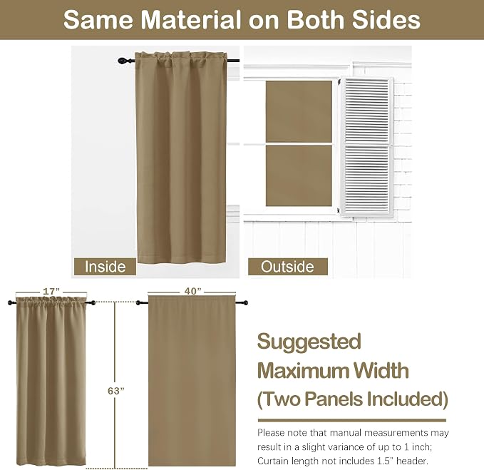 OVZME Taupe Blackout Curtains for Bedroom 63 Inch Length 2 Panels, Protect - Image 2