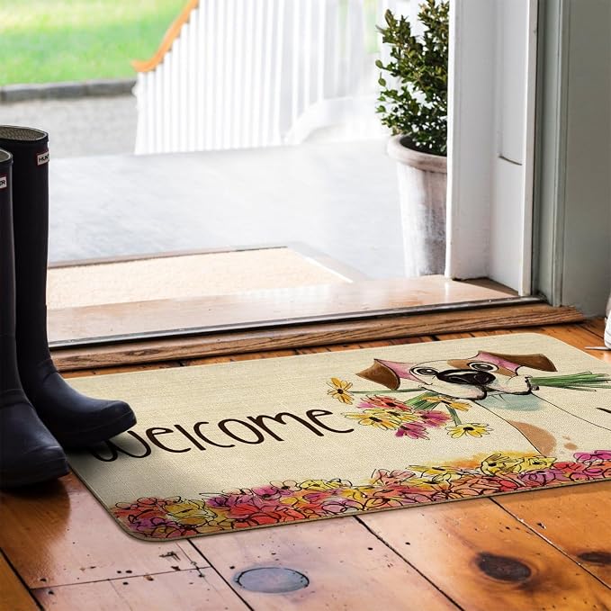 Spring Summer Door Mat, Floral Dog Indoor Outdoor Non-Slip Doormat, Entryway - Image 5