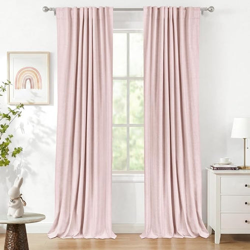100% Blackout Shield Soft Pink Linen Blackout Curtains by 100BlackoutShield