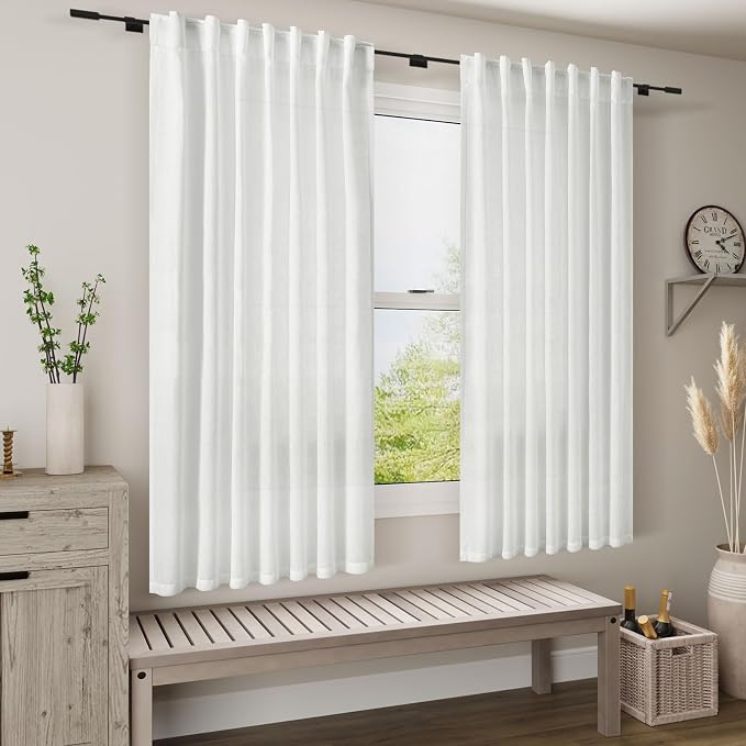Nanspring White Linen Curtains 65 Inch Length - Image 7