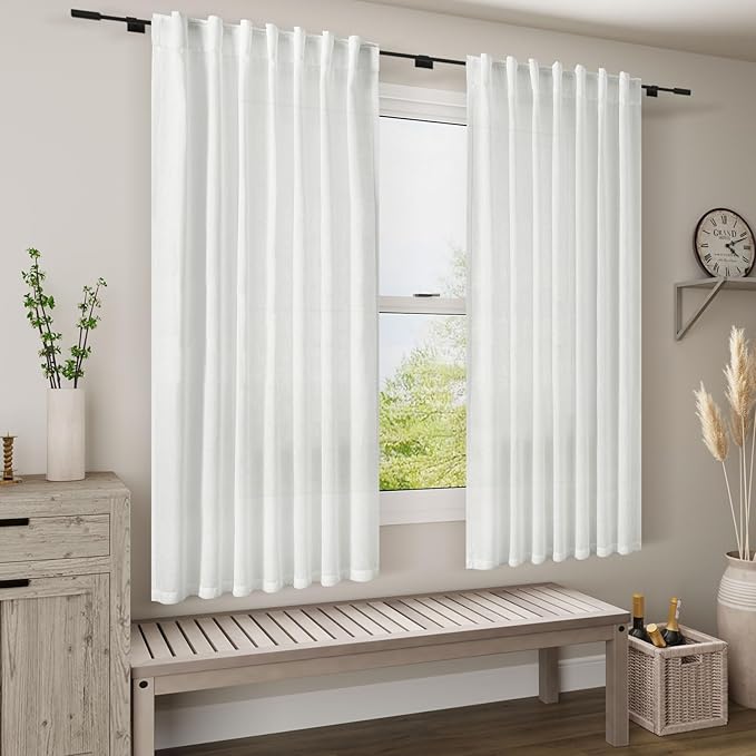 Nanspring 45 Inch Linen White Curtains - Image 6