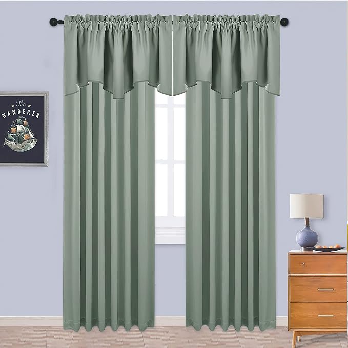 NICETOWN 6 Panels Sage Green Bathroom Window Valances, Thermal Insualted Rod - Image 6