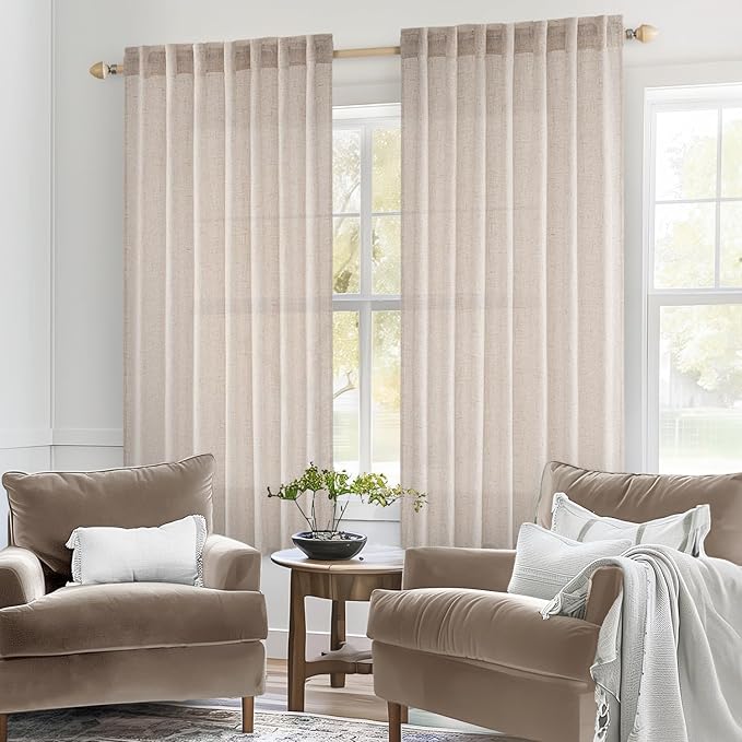 MIULEE Natural White Linen Curtains 63 Inch Length 2 Panels - Image 2
