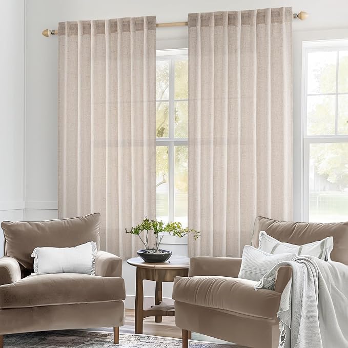 MIULEE Natural White Short Linen Curtains 45 Inch Length 2 Panels - Image 2
