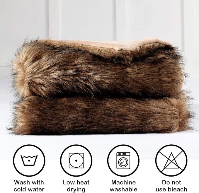 Luxury Plush Faux Fur Blanket Queen Size, Long Pile Brown - Image 5