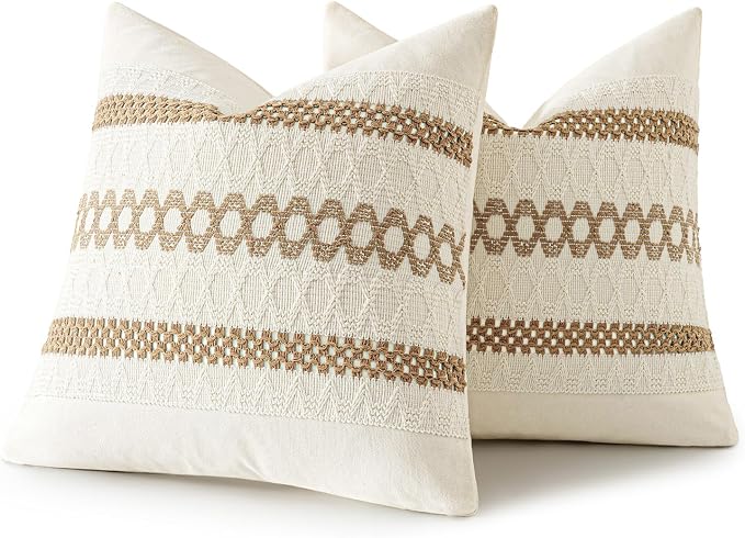 MIULEE Set of 2 Neutral Boho Decorative Pillow Covers 20x20 Inch Farmhouse - Image 8