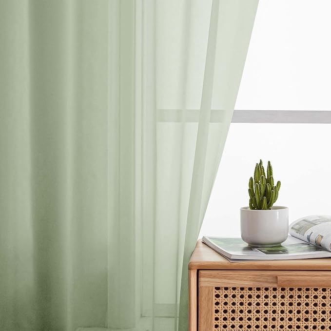 Light Green Sheer Curtains for Bedroom Living Room 45 Inch Length 2 Panels - Image 6
