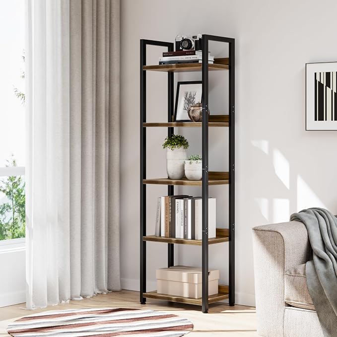 NUMENN Narrow Bookshelf, 5 Tier Bookshelves, Home Office Bookcase Shelf Storage - Image 5