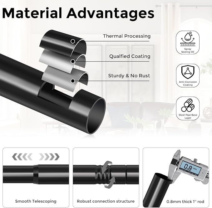 2 Pack Curtain Rods for Windows 30 to 56 Inch, Decorative Adjustable Heavy Duty - Image 6