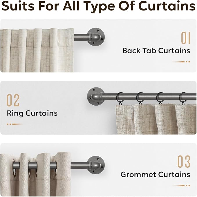 Zeerobee Curtain Rods for Windows 66 to 120, 1 Inch Industrial Wrap Around Grey - Image 8
