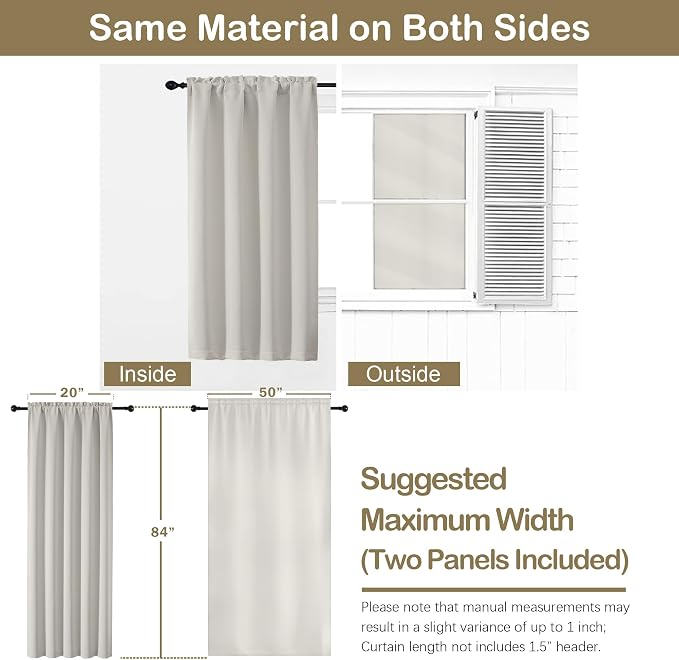 OVZME Natural Room Darkening Curtains 84 Inches Long 2 Panels Set, Solid - Image 2