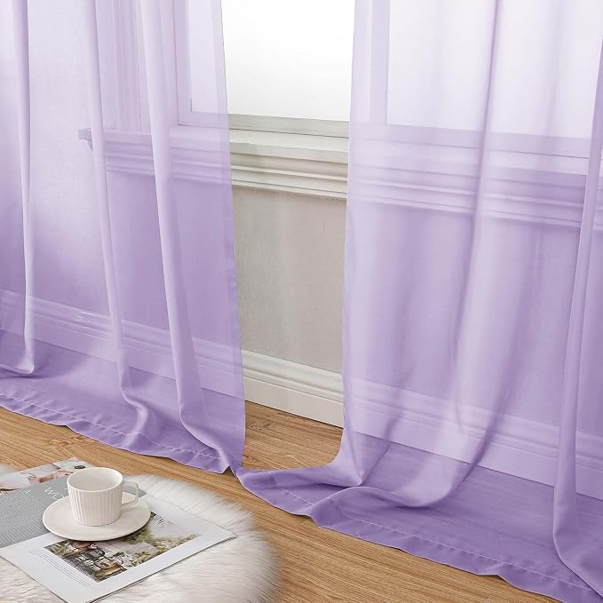 Lavender Sheer Curtains for Bedroom Living Room 96 Inches Long 2 Panels - Image 8