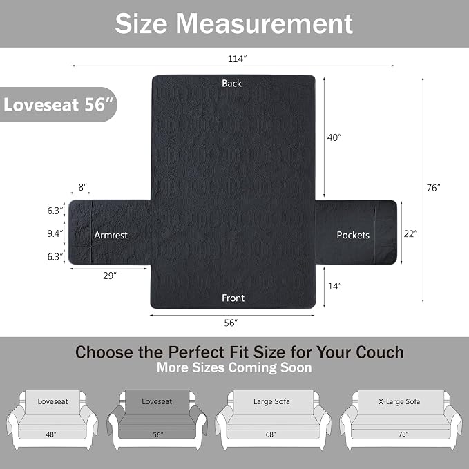 Blue Loveseat Covers for 2 Cushion Couch, Water-Repellent Slip Covers for Sofa - Image 7