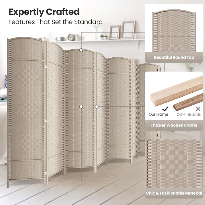 8 Panel Room Divider, 6Ft Folding Privacy Screen, Tall - Image 2