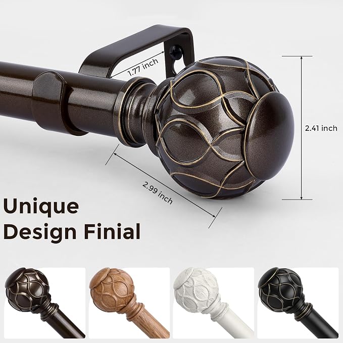 Long Bronze Curtain Rod, Heavy Duty 1 Inch Decorative Curtain Rods - Image 3