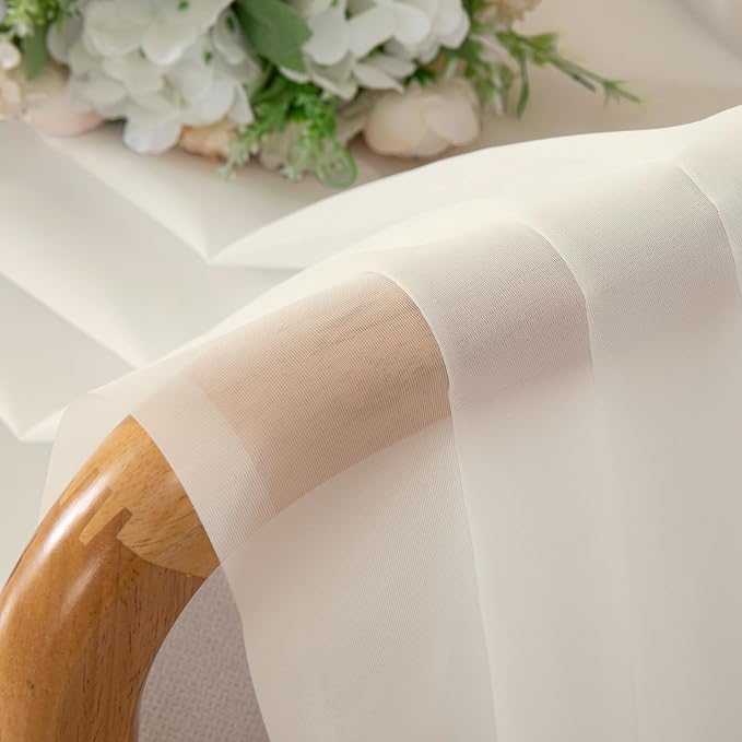 Lecloud Cream Sheer Curtains 63 Inch Length 2 Panels Set, Elegant Voile Window - Image 7