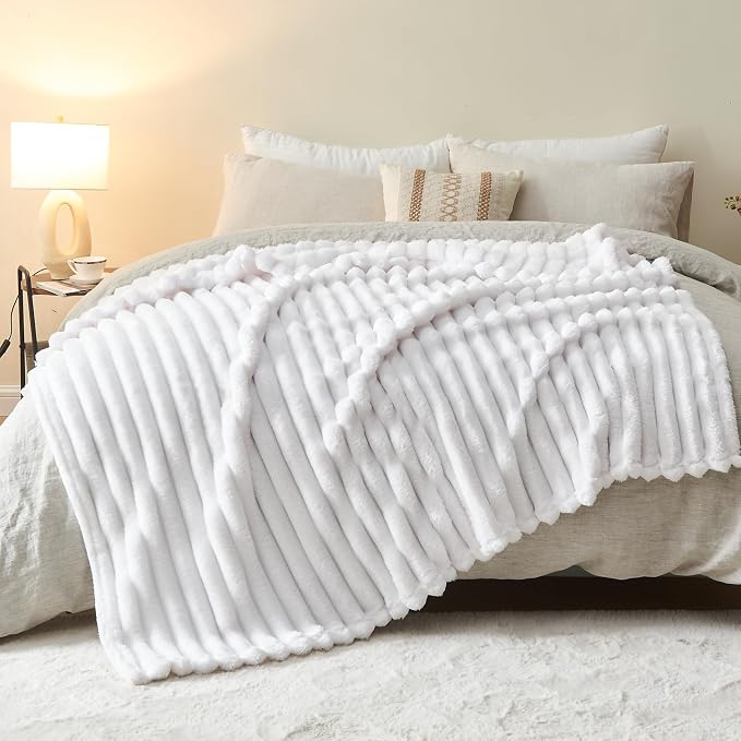 NEWCOSPLAY Super Soft Twin Blanket White Premium Silky Flannel Fleece 3D Ribbed - Image 9